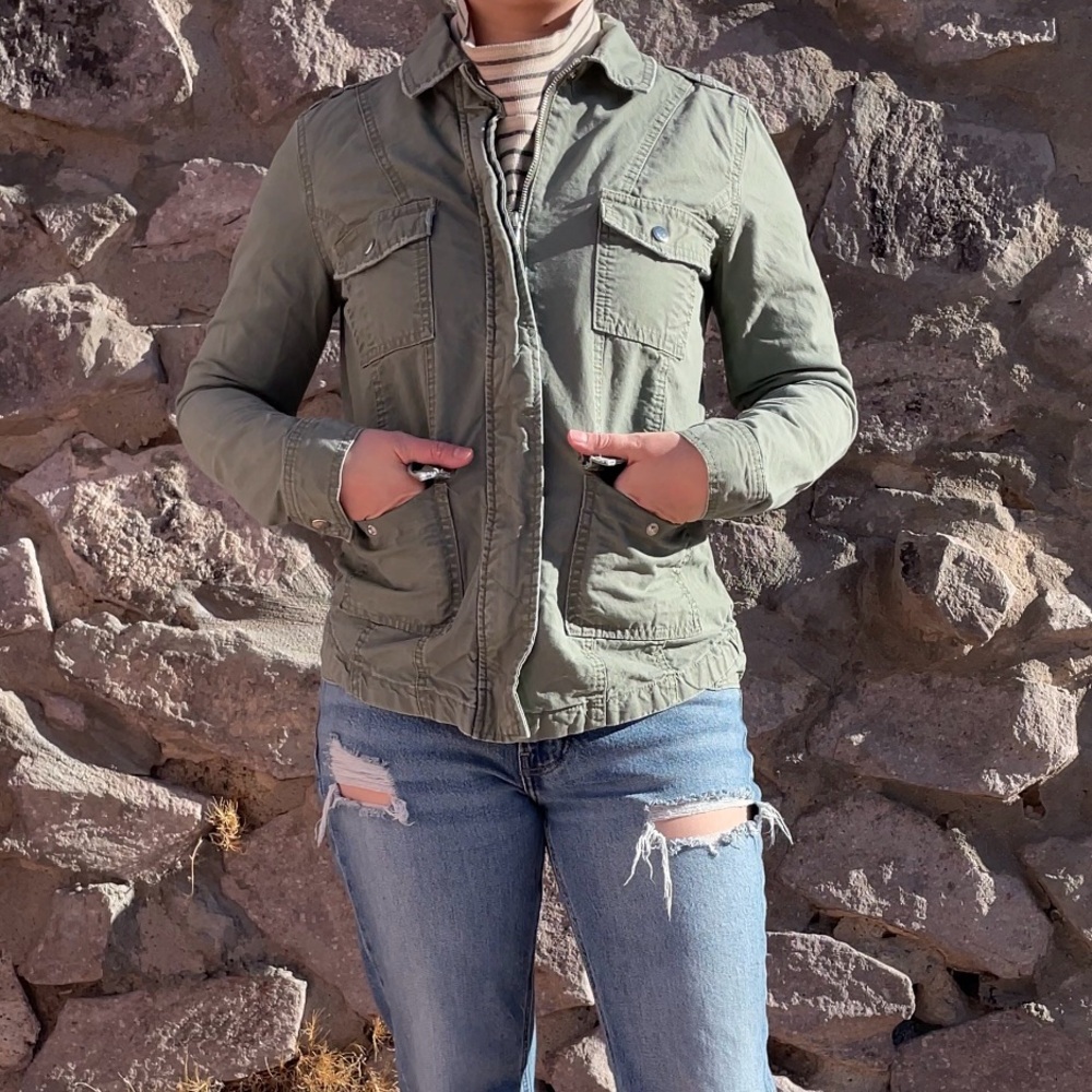 🌱5/$25🌱 Reworked | Patchwork Olive Green Utility Jacket - Picture 3 of 11